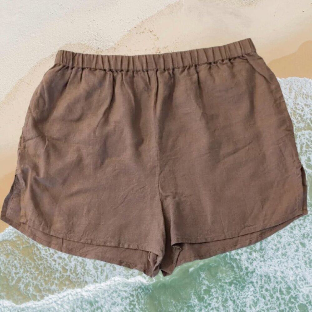 Vitamin A Linen Pull-On Shorts Brown Elastic Waist Pockets Resort Beach XS